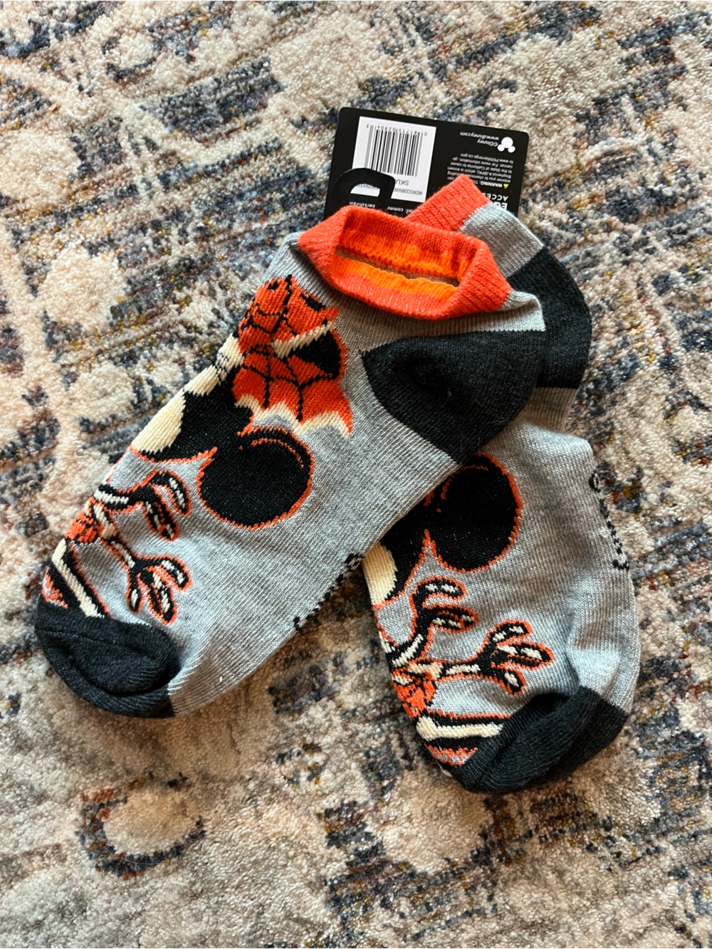 Disney Gray & Orange Low-Cut Athletic Socks with Skull Motif